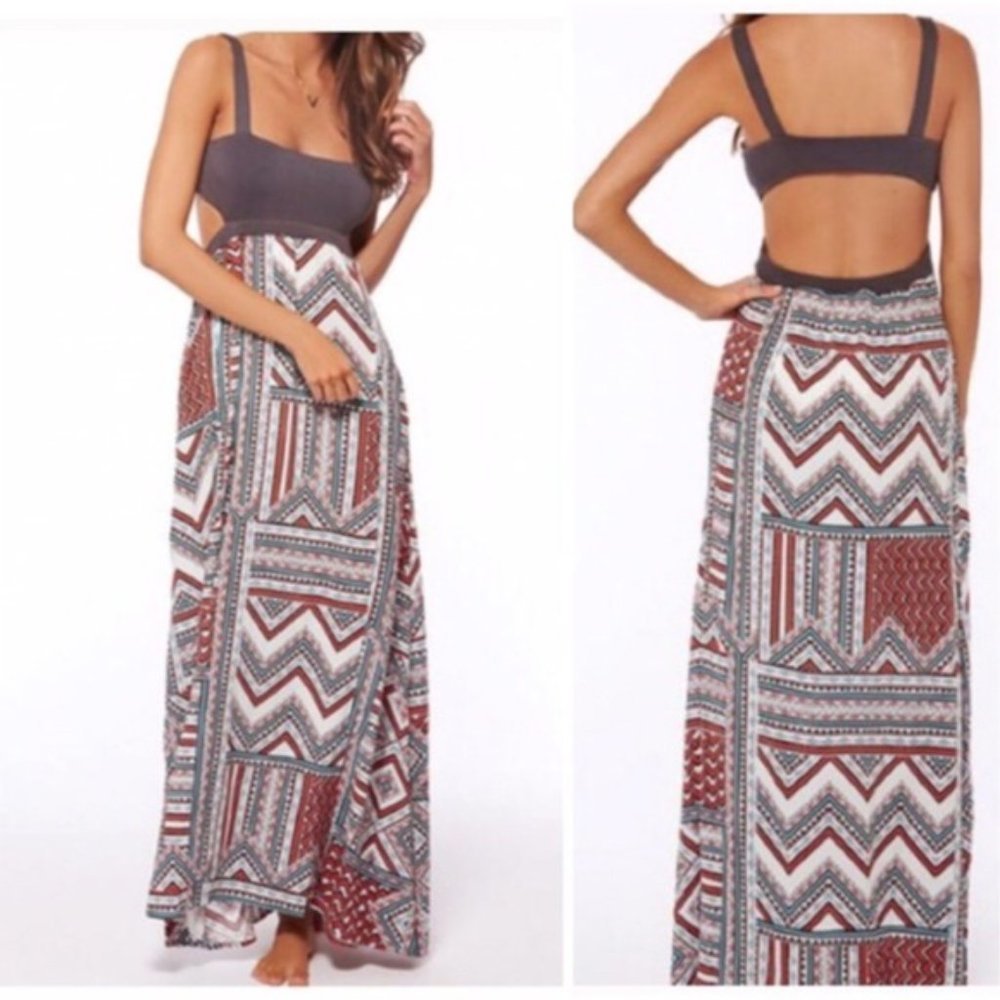 L*Space Gray and Red Patterned Maxi Dress